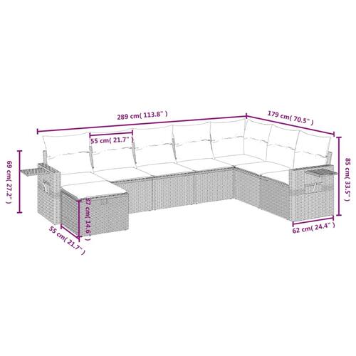 Sofasæt til haven 8 dele med hynder polyrattan lysegrå