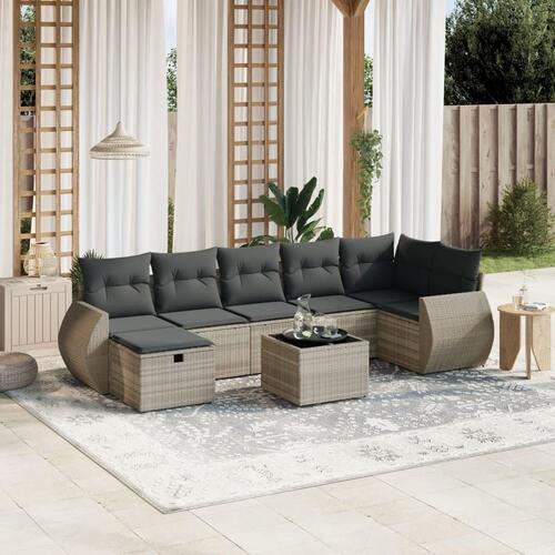 Sofasæt til haven 8 dele med hynder polyrattan lysegrå