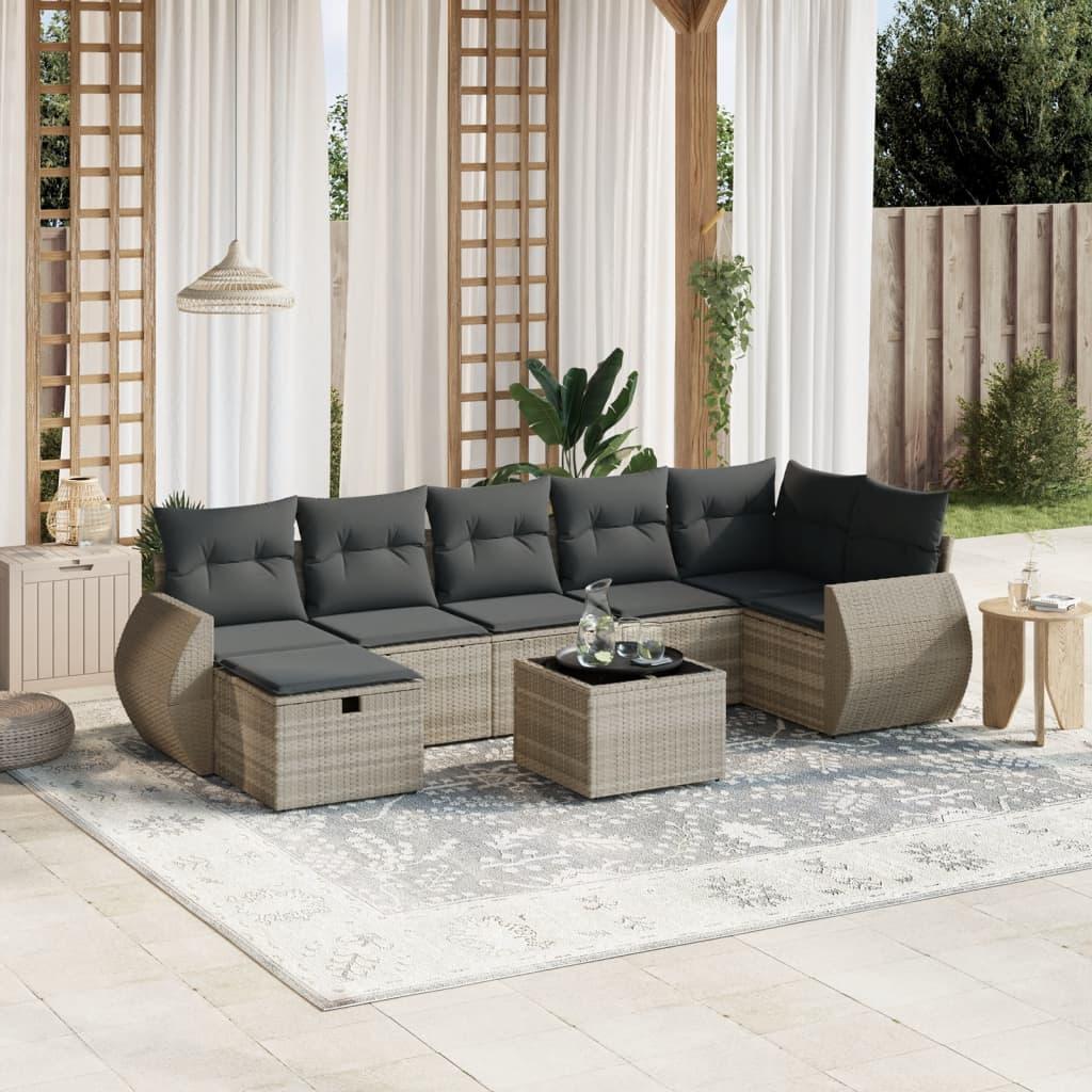 Sofasæt til haven 8 dele med hynder polyrattan lysegrå
