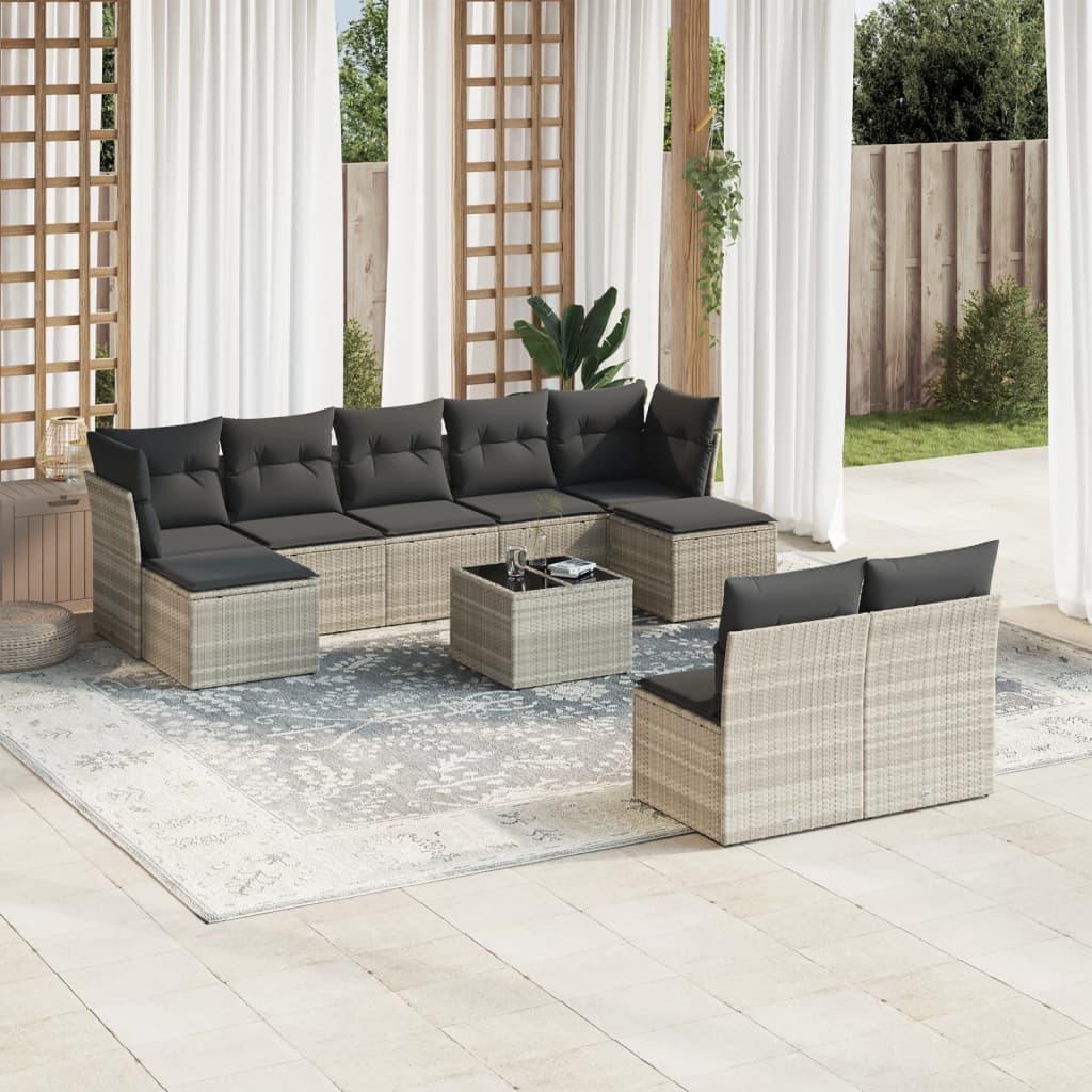 Sofasæt til haven 10 dele med hynder polyrattan lysegrå billede