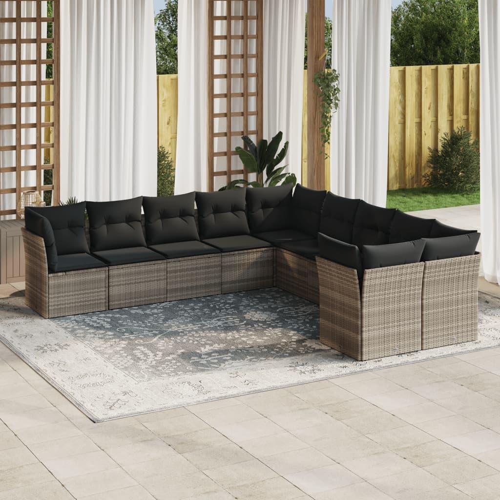 Sofasæt til haven 10 dele med hynder polyrattan lysegrå