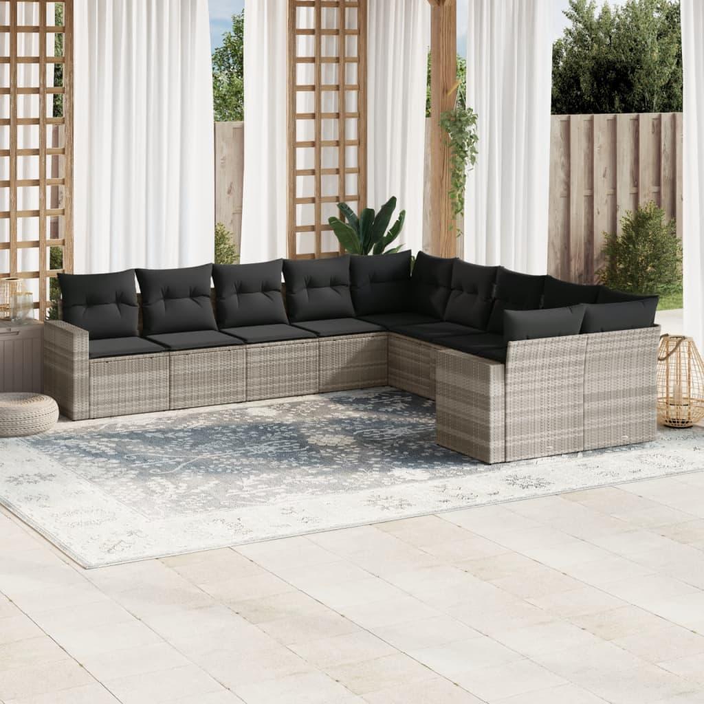 Sofasæt til haven 10 dele med hynder polyrattan lysegrå