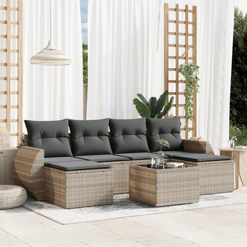 Sofasæt til haven 7 dele med hynder polyrattan lysegrå