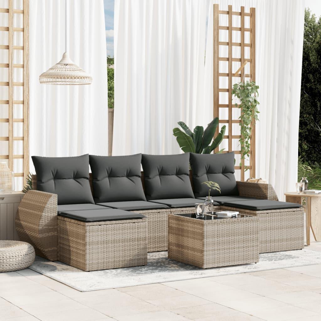 Sofasæt til haven 7 dele med hynder polyrattan lysegrå