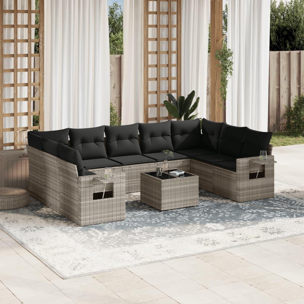 Sofasæt til haven 10 dele med hynder polyrattan lysegrå billede