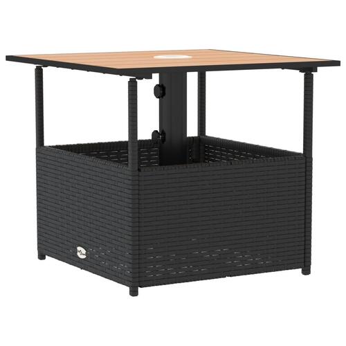 Havebord med parasolhul 55x55x46,5 cm polyrattan sort