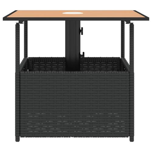 Havebord med parasolhul 55x55x46,5 cm polyrattan sort