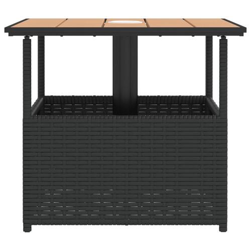 Havebord med parasolhul 55x55x46,5 cm polyrattan sort