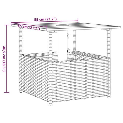Havebord med parasolhul 55x55x46,5 cm polyrattan sort