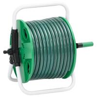 Fritstående slangetromle med 30 m slange PVC grøn