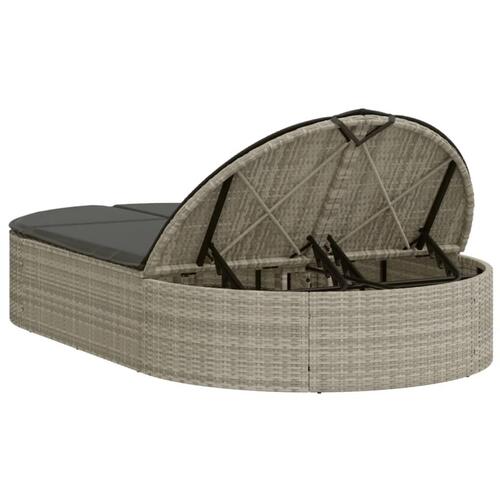 Solseng med hynder polyrattan lysegrå