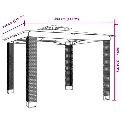 Pavillon med dobbelt tag 2,94x2,94 m stål cremefarvet
