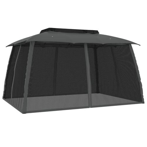 Pavillon 3,93x2,93 m dobbelt tag + meshvægge stål antracitgrå