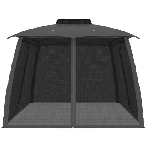 Pavillon 3,93x2,93 m dobbelt tag + meshvægge stål antracitgrå