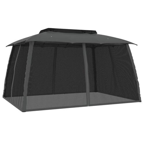 Pavillon 3,93x2,93 m dobbelt tag + meshvægge stål antracitgrå