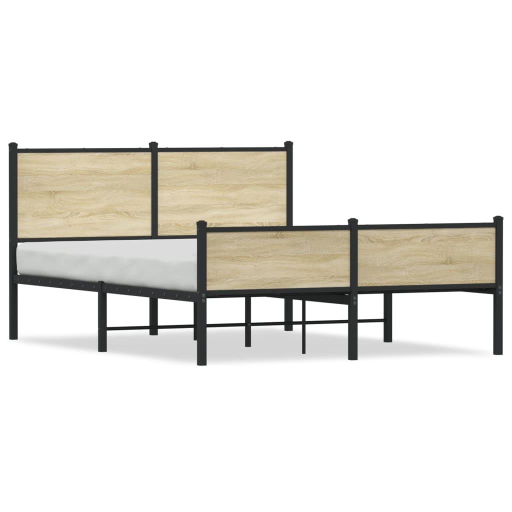 Sengeramme i metal med gavl 137x190 cm - sonoma eg billede