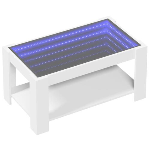 Sofabord med LED-lys 93x53x45 cm konstrueret træ hvid