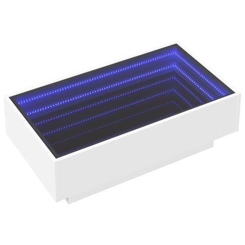 Sofabord med LED-lys 90x50x30 cm konstrueret træ hvid