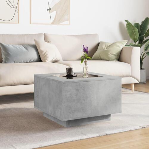 Sofabord med LED-lys 60x60x40 cm konstrueret træ betongrå