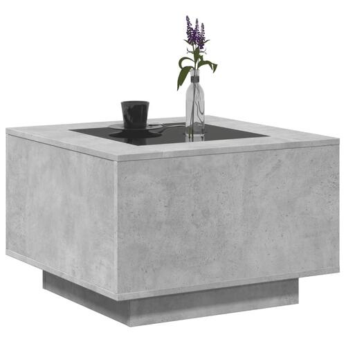 Sofabord med LED-lys 60x60x40 cm konstrueret træ betongrå