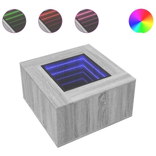 Sofabord med LED-lys 60x60x40 cm konstrueret træ grå sonoma-eg