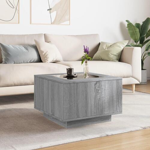 Sofabord med LED-lys 60x60x40 cm konstrueret træ grå sonoma-eg