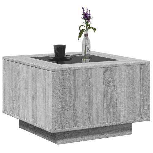 Sofabord med LED-lys 60x60x40 cm konstrueret træ grå sonoma-eg
