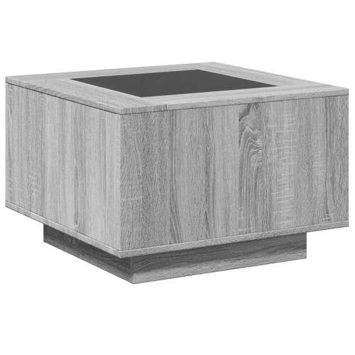 Sofabord med LED-lys 60x60x40 cm konstrueret træ grå sonoma-eg