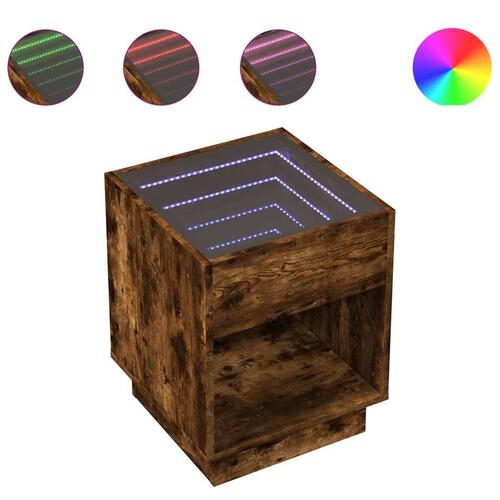Sofabord med Infinity LED-lys 40x40x50 cm røget egetræsfarve