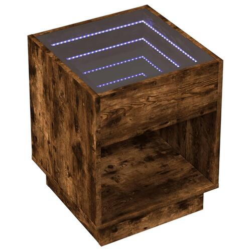Sofabord med Infinity LED-lys 40x40x50 cm røget egetræsfarve