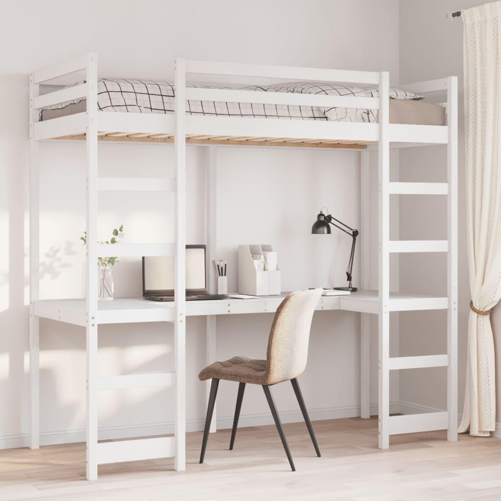 Højseng uden madras 75x190 cm massivt fyrretræ hvid