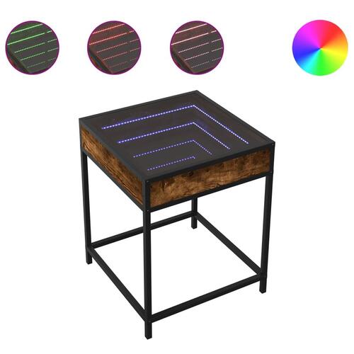 Sofabord med Infinity LED-lys 40x40x51 cm røget egetræsfarve