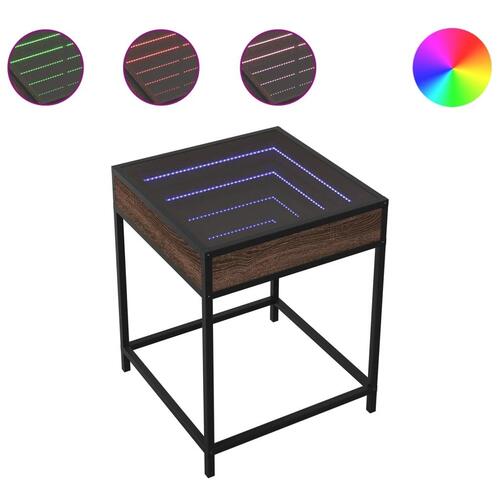 Sofabord med Infinity LED-lys 40x40x51 cm brun egetræsfarve