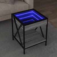 Sofabord med Infinity LED-lys 40x40x49 cm grå sonoma-eg