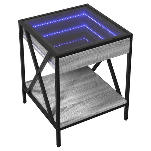 Sofabord med Infinity LED-lys 40x40x49 cm grå sonoma-eg