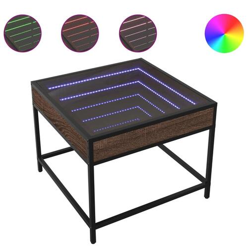 Sofabord med Infinity LED-lys 50x50x41 cm brun egetræsfarve