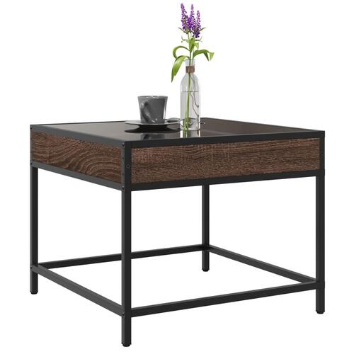 Sofabord med Infinity LED-lys 50x50x41 cm brun egetræsfarve