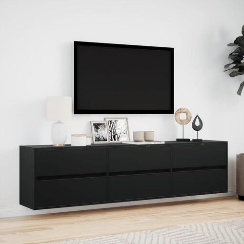 Væghængt tv-bord med LED 180x31x45 cm sort