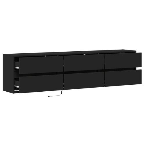 Væghængt tv-bord med LED 180x31x45 cm sort