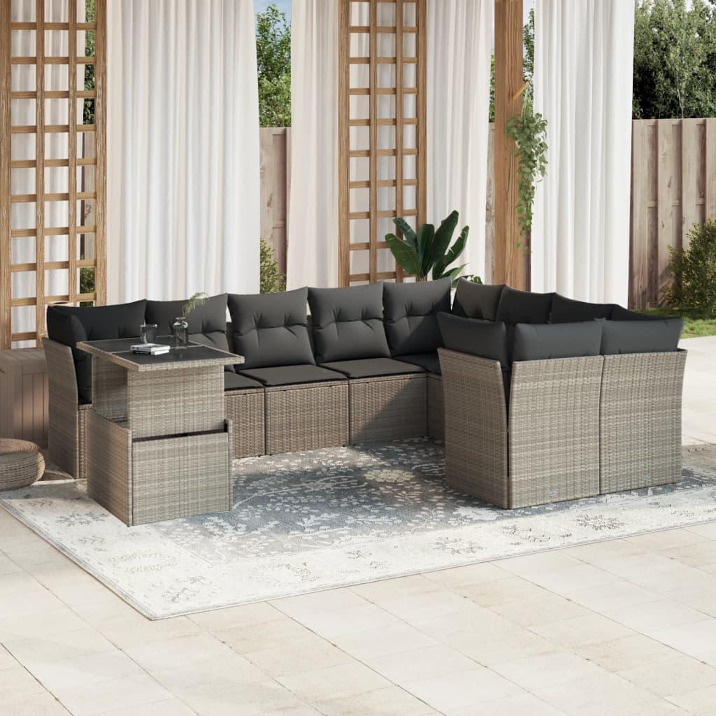 Sofasæt til haven 10 dele med hynder polyrattan lysegrå billede