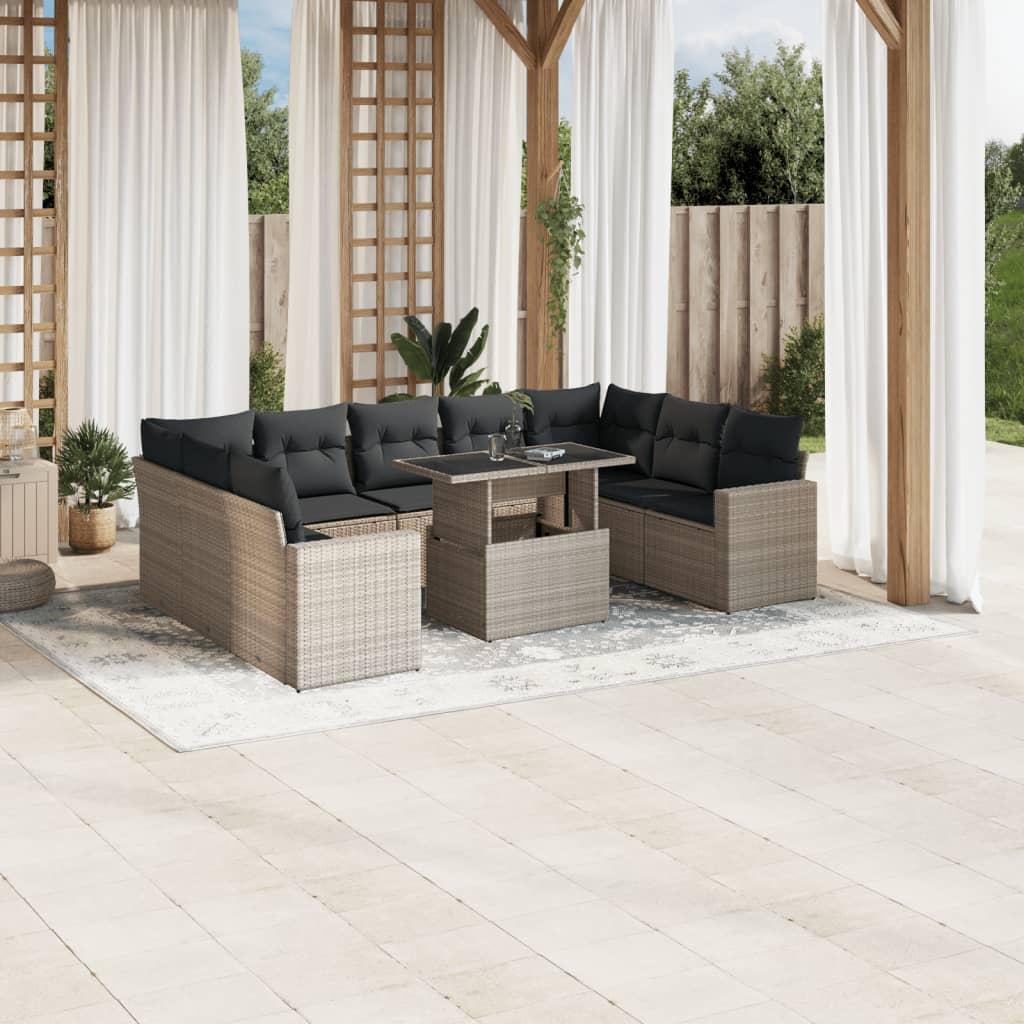 Sofasæt til haven 10 dele med hynder polyrattan lysegrå