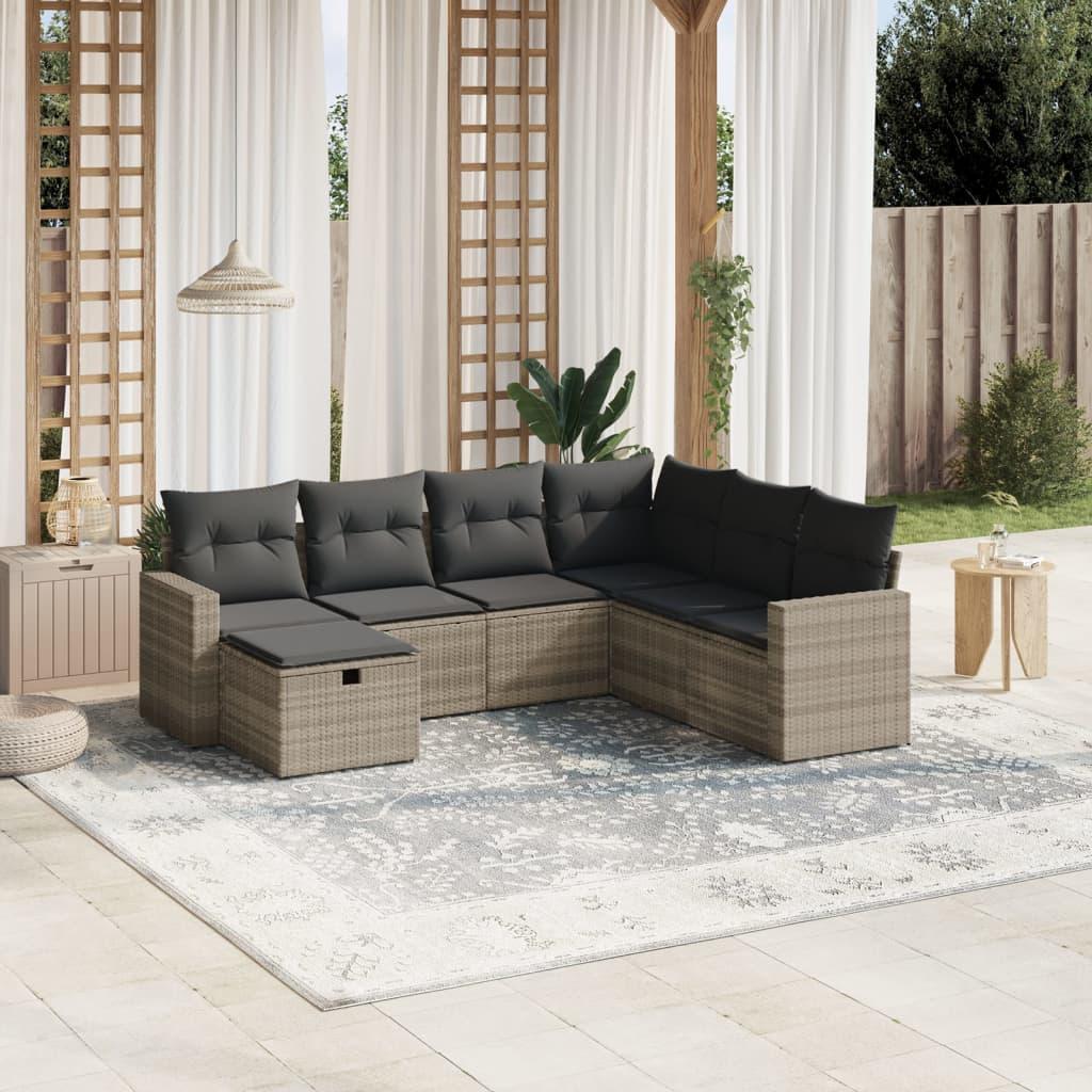 Sofasæt til haven 7 dele med hynder polyrattan lysegrå