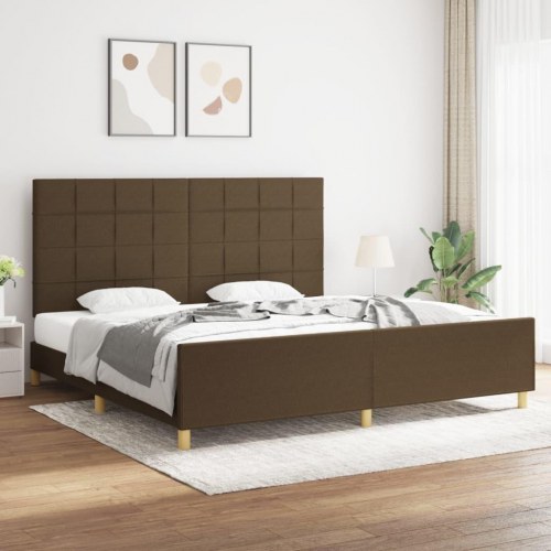 Sengeramme med sengegavl 200x200 cm - stof, mørkebrun