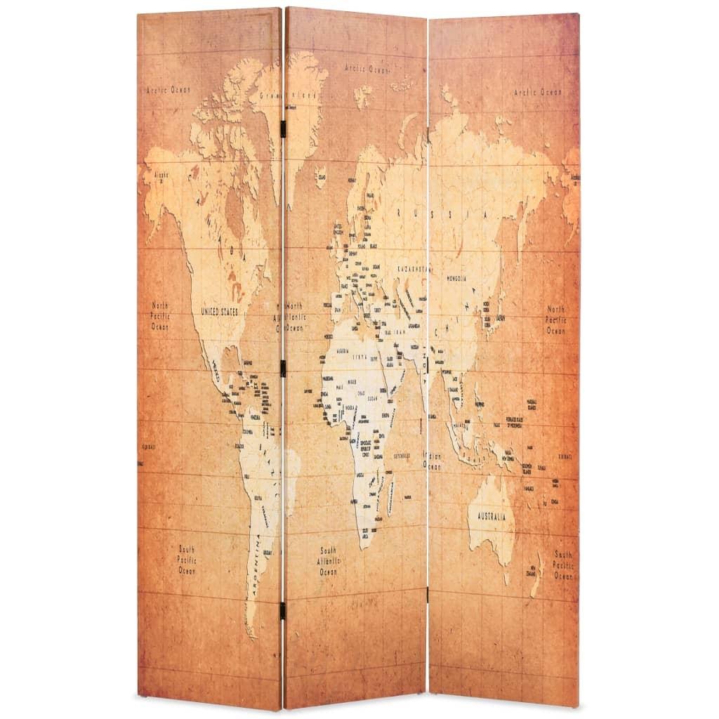 Foldbar rumdeler 120 x 170 cm verdenskort gul