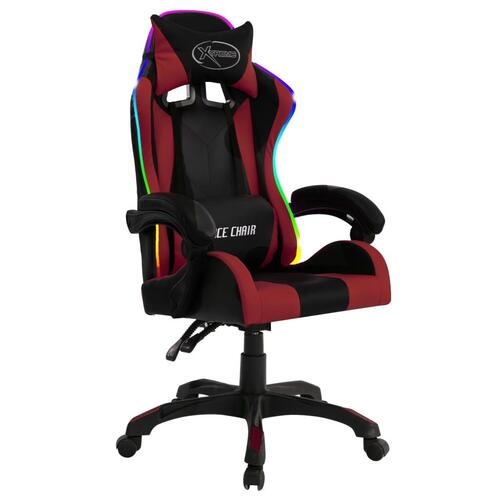 Gamingstol m. LED-lys RGB-farver kunstlæder vinrød og sort