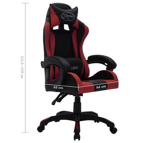 Gamingstol m. LED-lys RGB-farver kunstlæder vinrød og sort