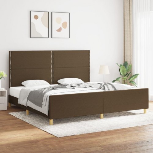 Sengeramme med sengegavl 200x200 cm - stof, mørkebrun