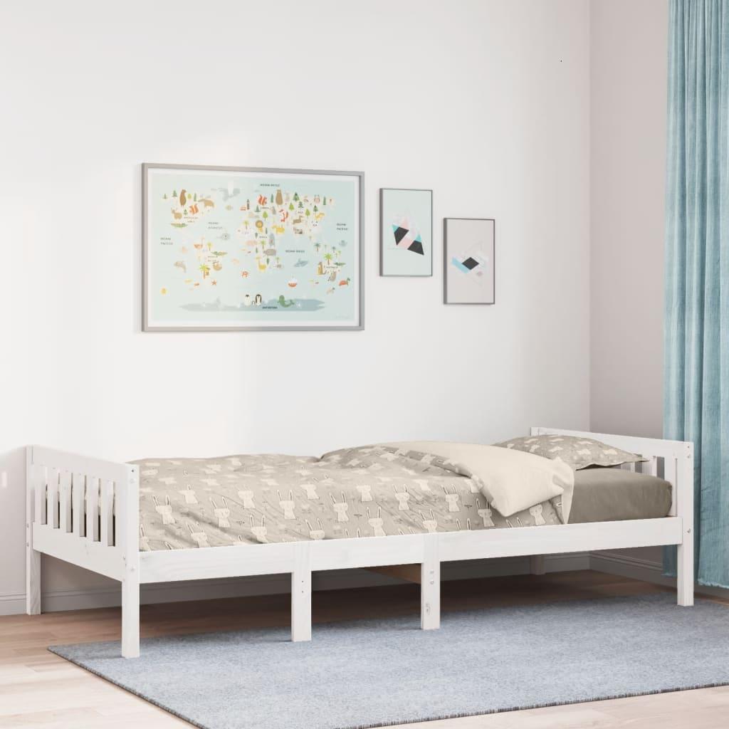 Juniorseng uden madras 90x200 cm massivt fyrretræ hvid billede