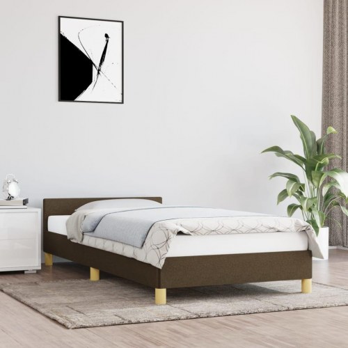 Sengeramme med sengegavl - mørkebrun stof, 80×200 cm