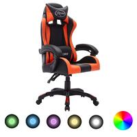 Gamingstol m. LED-lys RGB-farver kunstlæder orange og sort